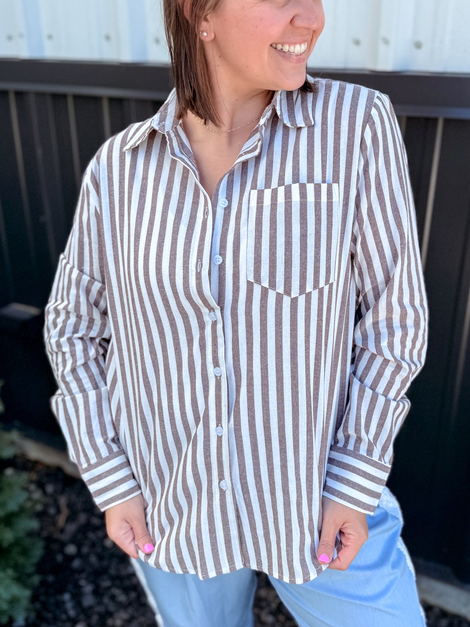 Striped Collared Shirt Top
