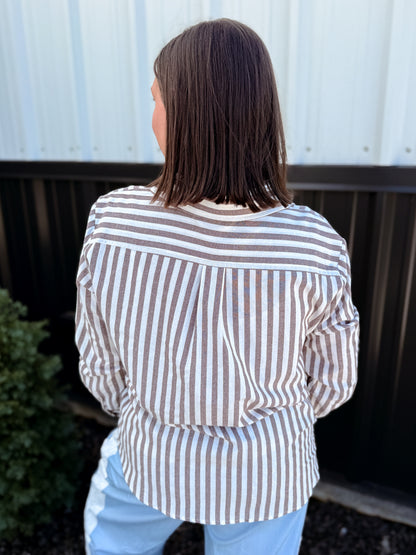 Striped Collared Shirt Top