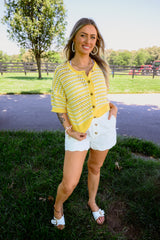 Striped Open Crochet Knit Cardigan