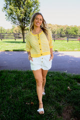 Striped Open Crochet Knit Cardigan