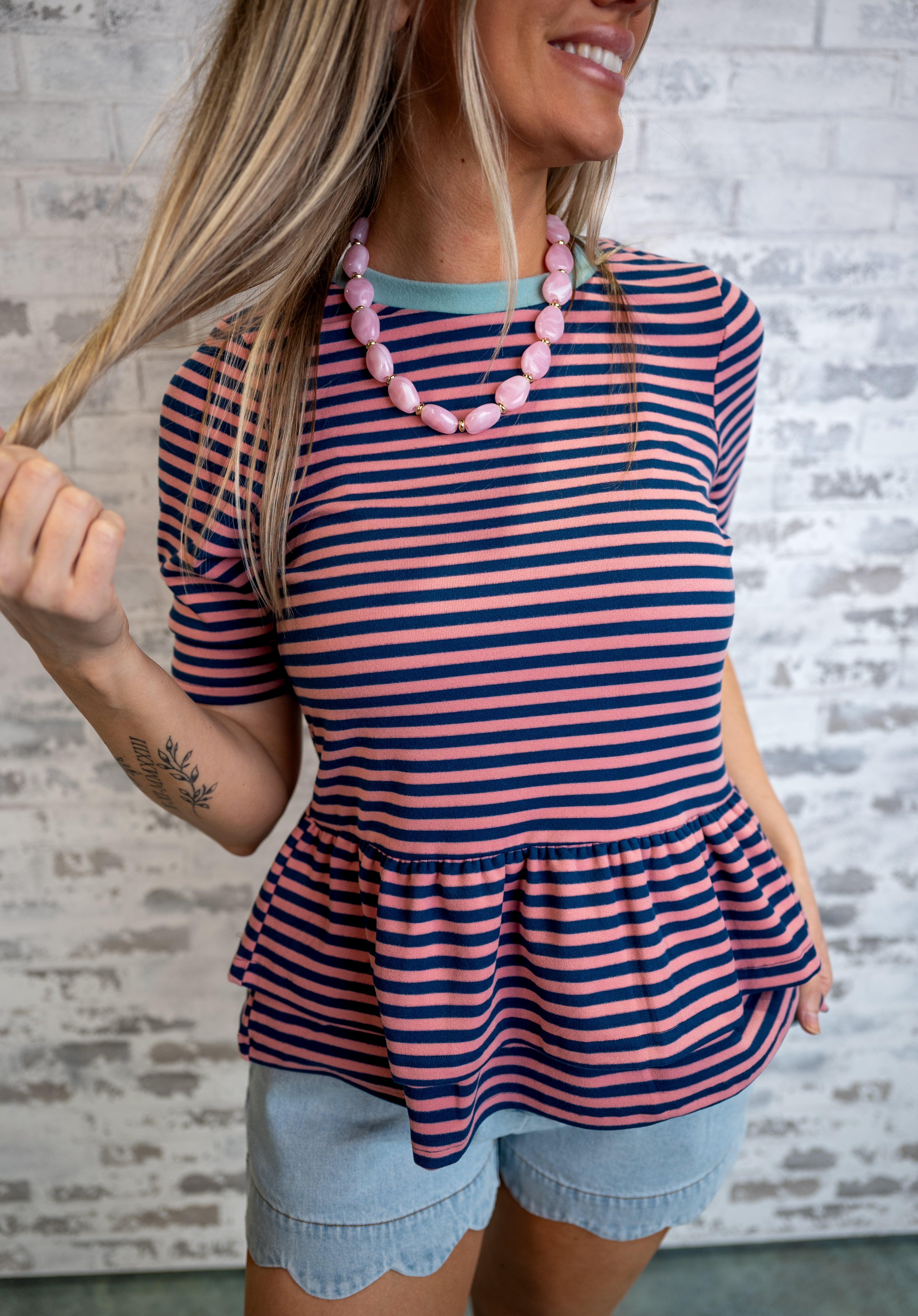 Striped Peplum Knit Top - Berry