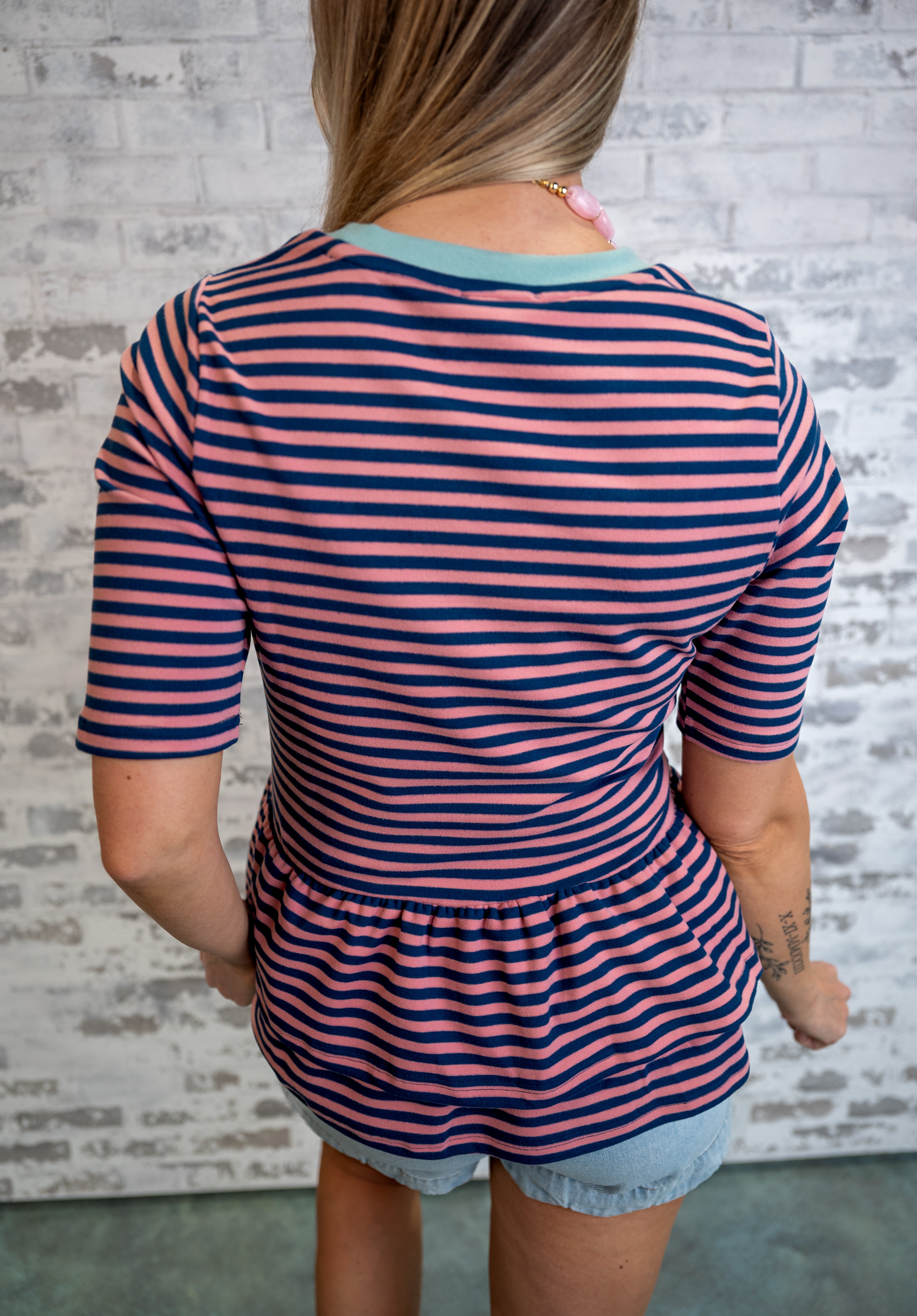Striped Peplum Knit Top - Berry