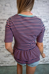 Striped Peplum Knit Top - Berry