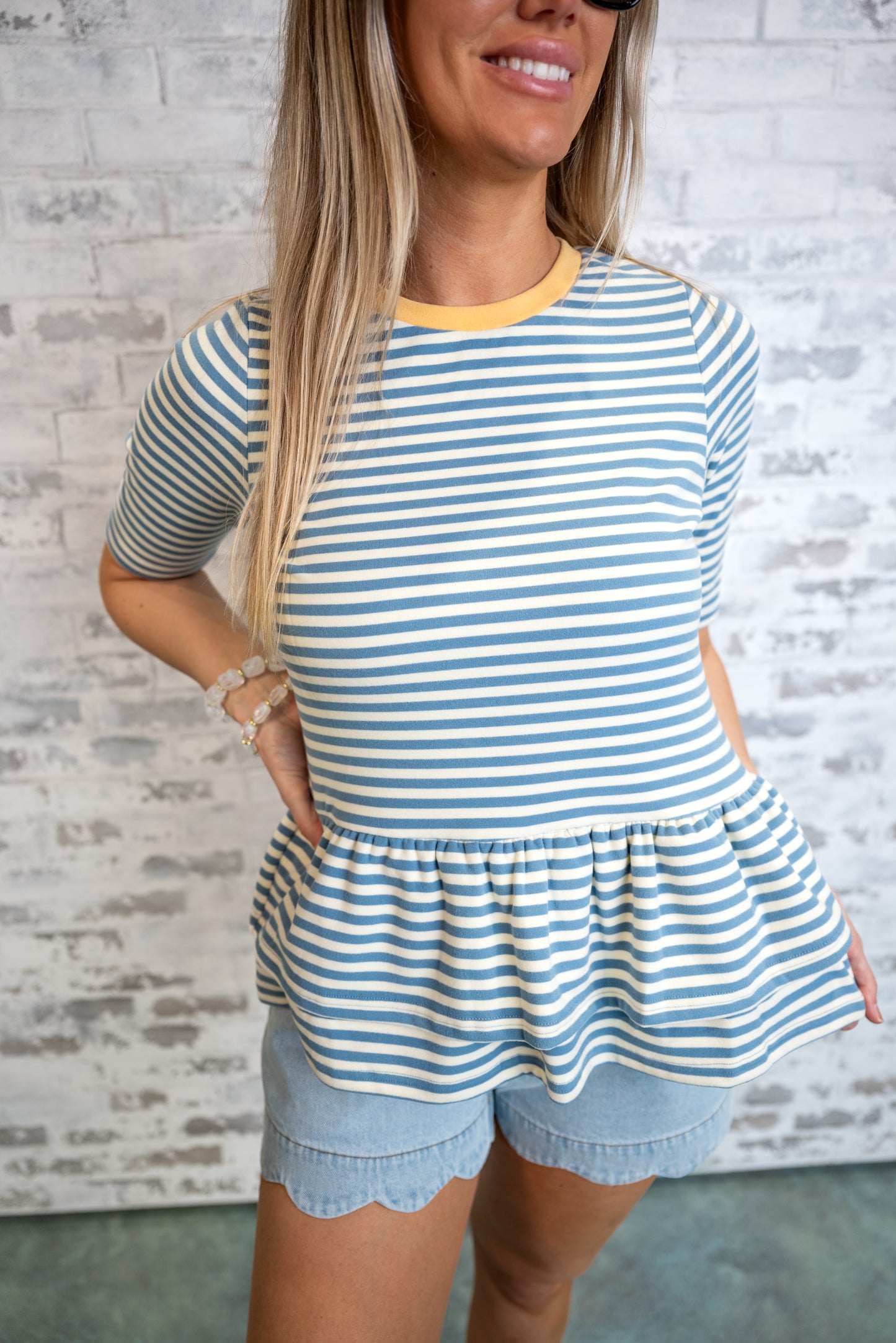 Striped Peplum Knit Top - Ivory FINAL SALE
