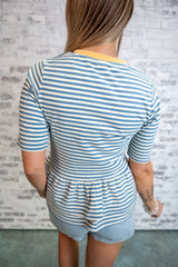 Striped Peplum Knit Top - Ivory
