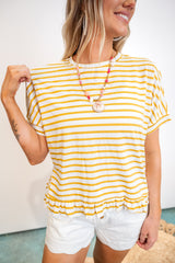 Striped Ruffle Hem Short Sleeve Top