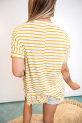Striped Ruffle Hem Short Sleeve Top