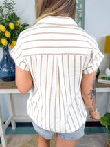 Striped Snap Button Collared Woven Top FINAL SALE