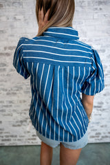 Striped Tie-Neck Puff Sleeve Blouse