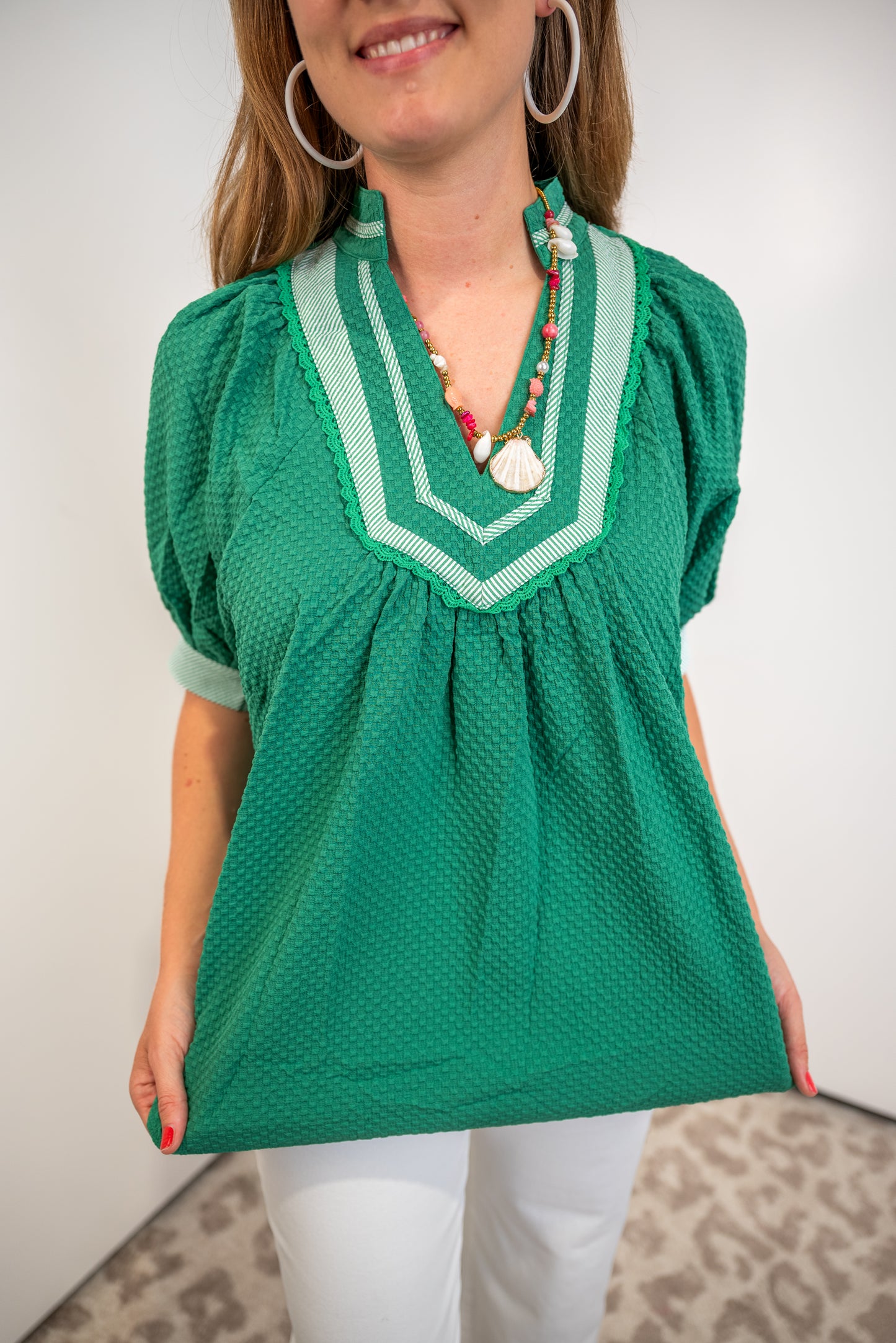 Structured Charm Jacquard Top - Kelly Green - EOS Final Sale