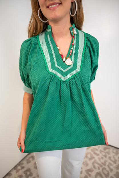 Structured Charm Jacquard Top - Kelly Green - EOS Final Sale