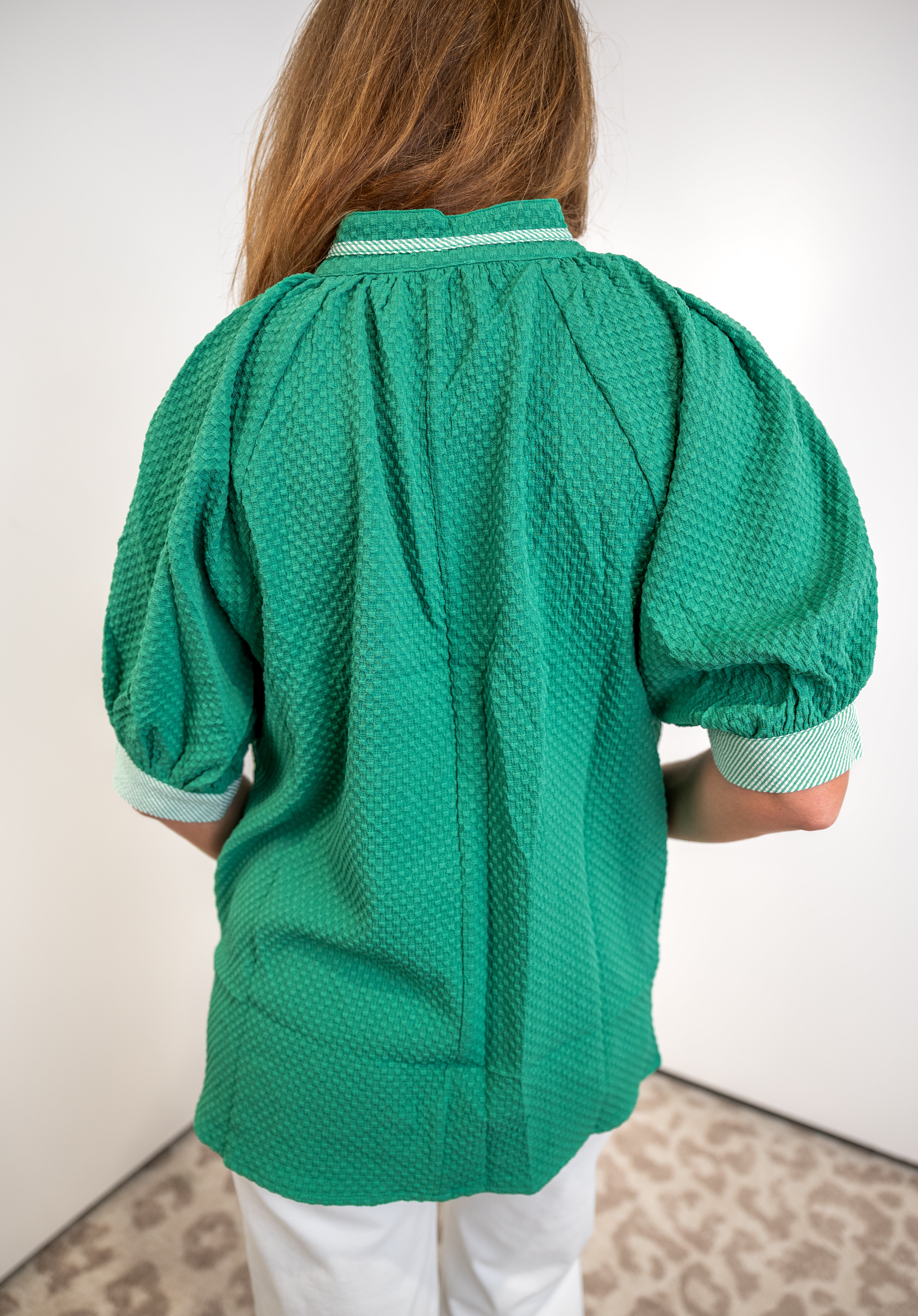 Structured Charm Jacquard Top - Kelly Green