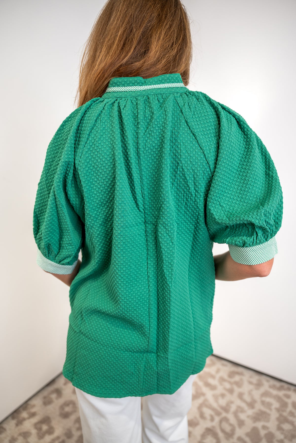 Structured Charm Jacquard Top - Kelly Green - EOS Final Sale