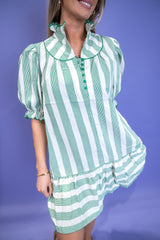 Sweet Detail Stripe Dress - Green
