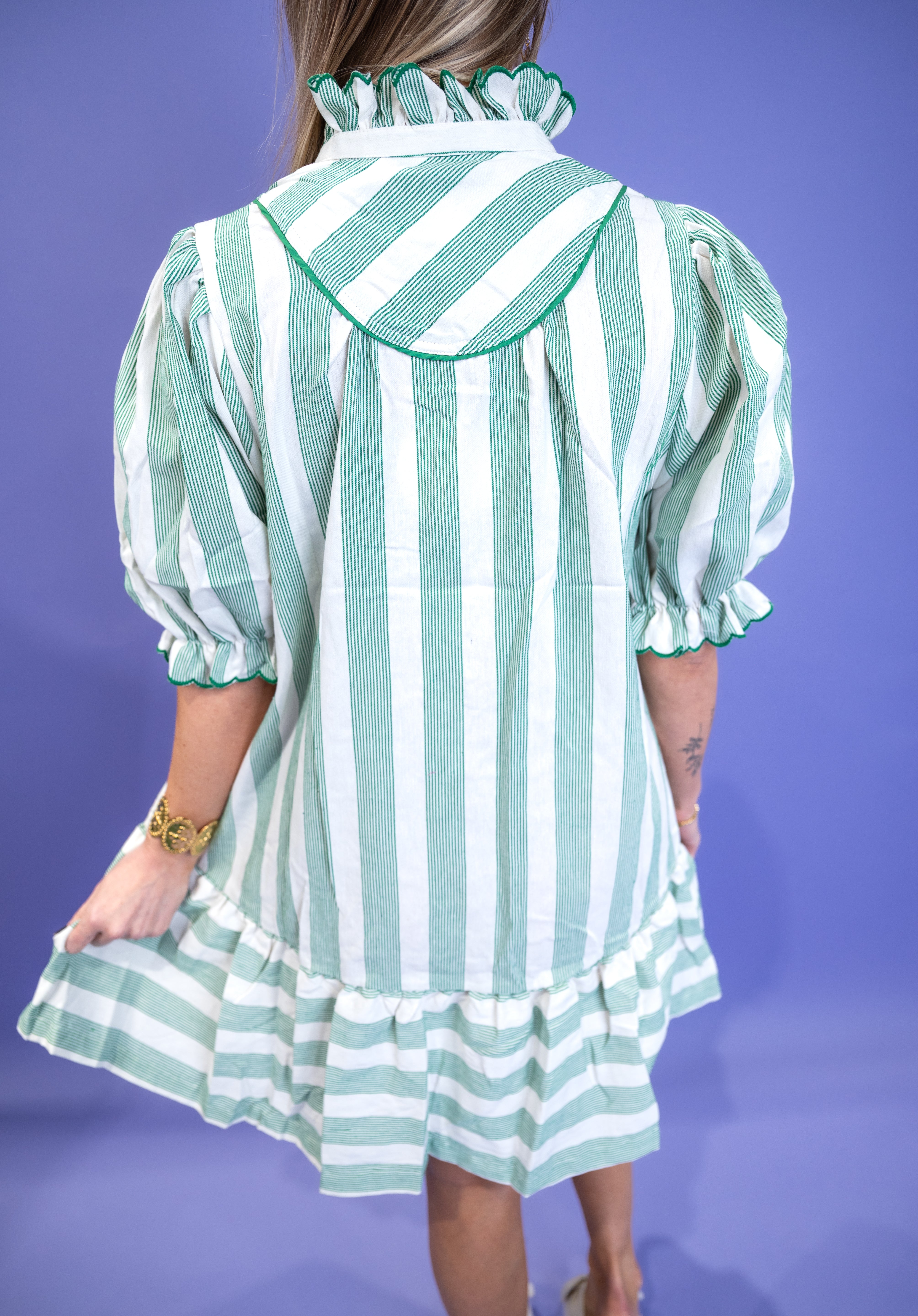 Sweet Detail Stripe Dress - Green