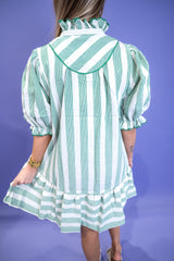 Sweet Detail Stripe Dress - Green
