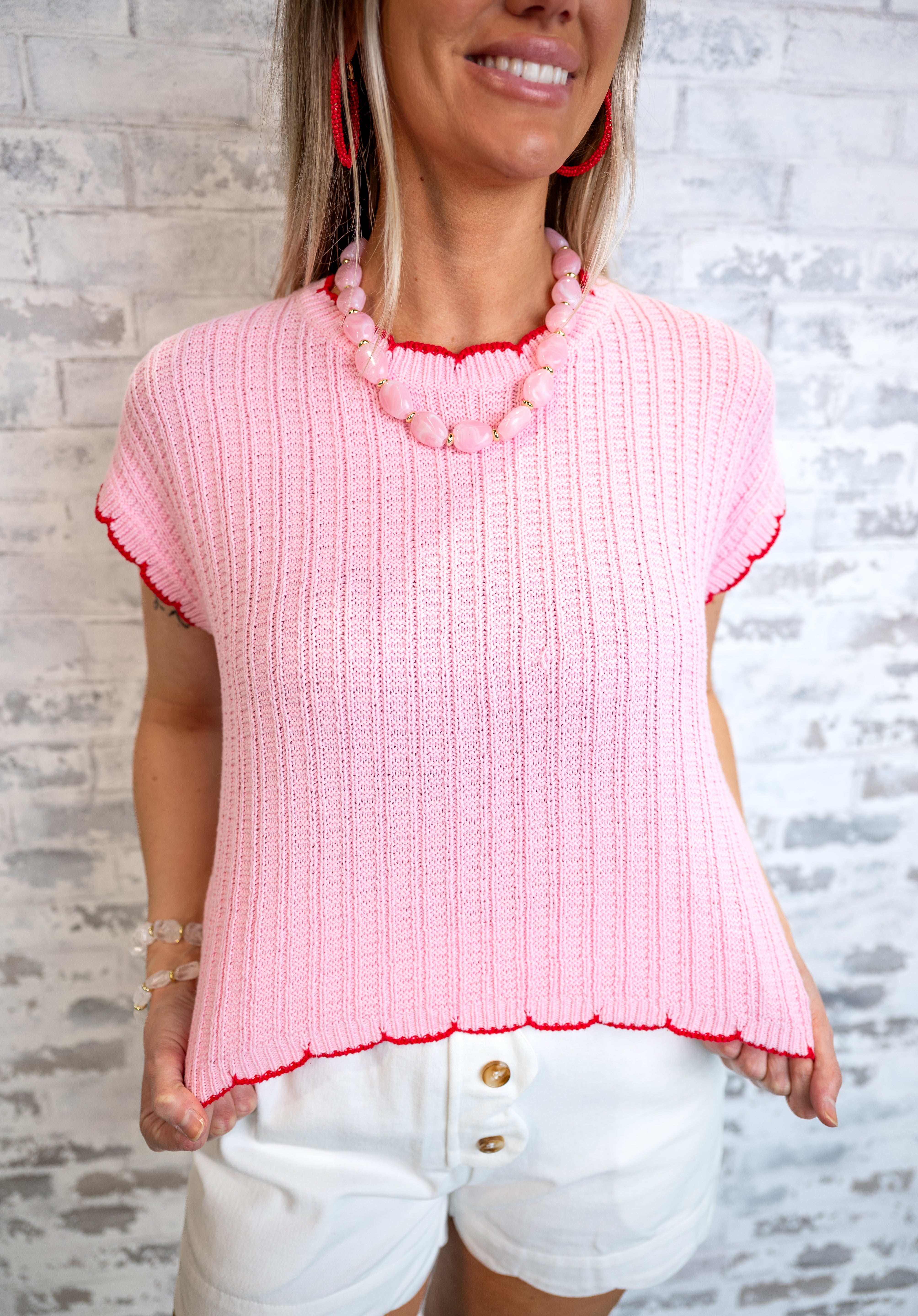 Sweet Scallop Knit Top - Pink