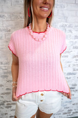 Sweet Scallop Knit Top - Pink