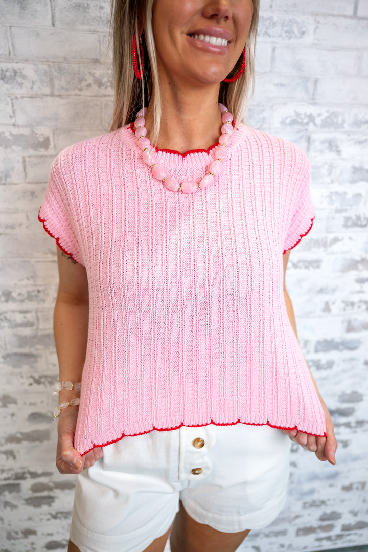 Sweet Scallop Knit Top - Pink Final Sale