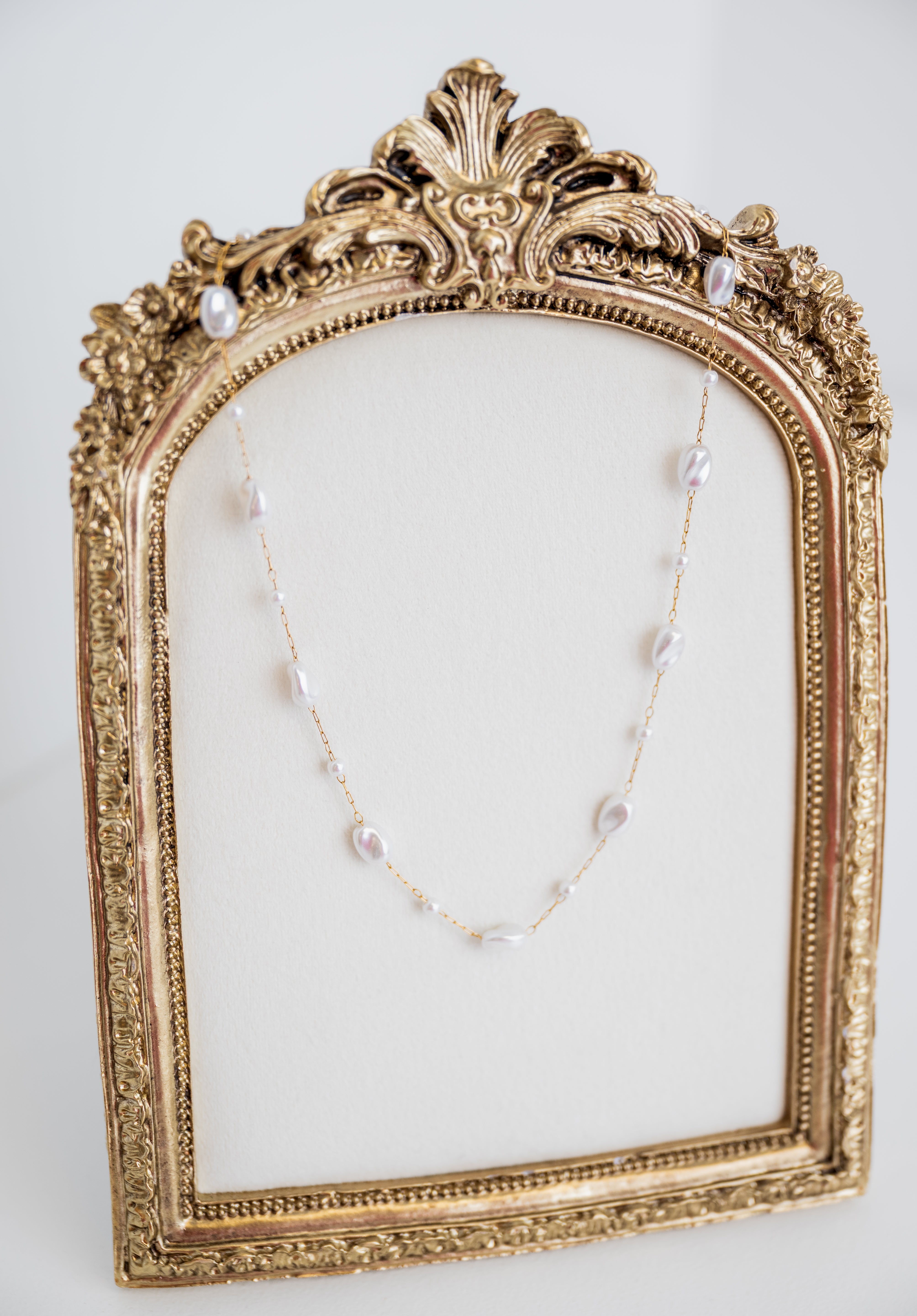 Tarnish-Free Pearl Station Gold Necklace