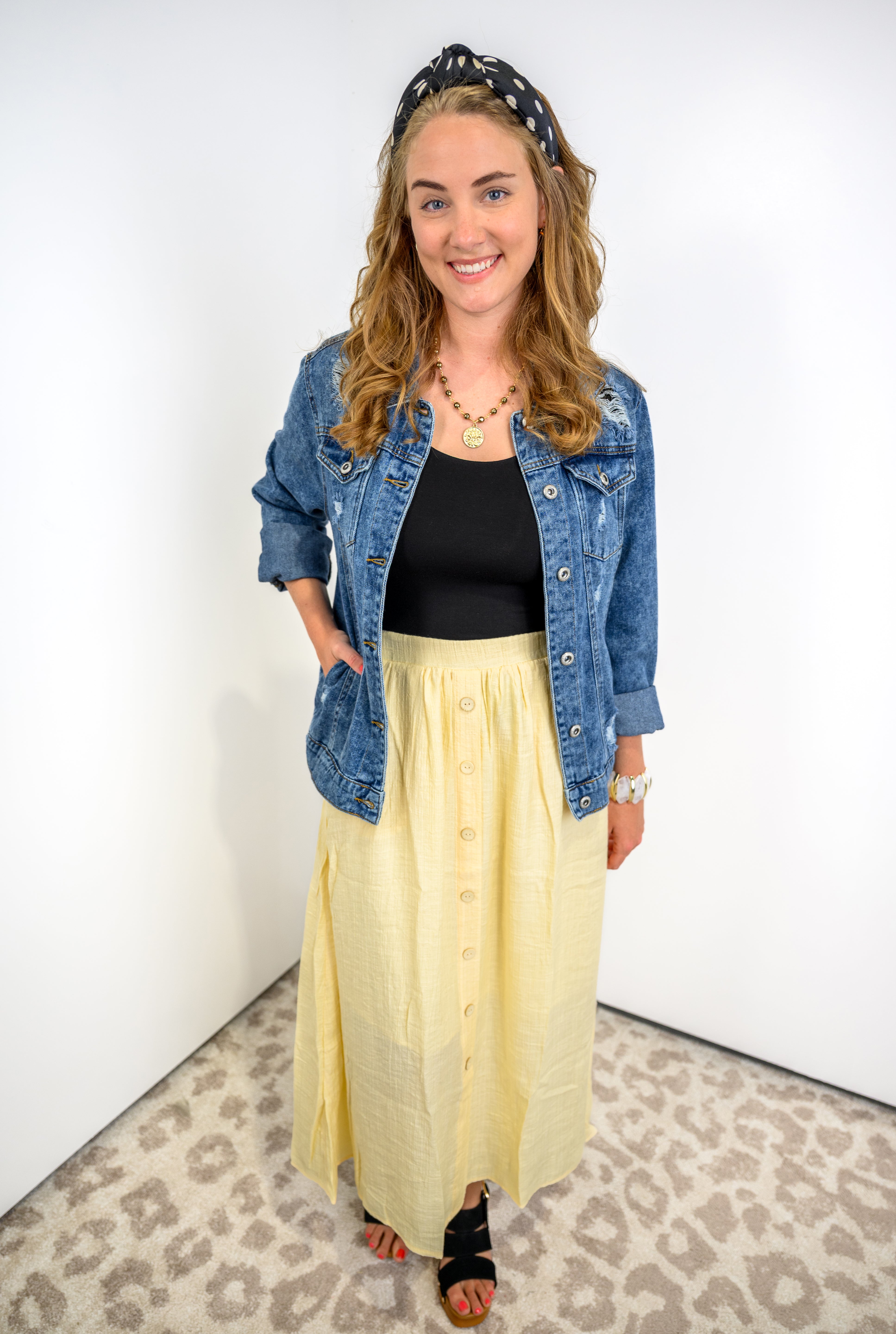 Textured Tide Midi Skirt - Yellow