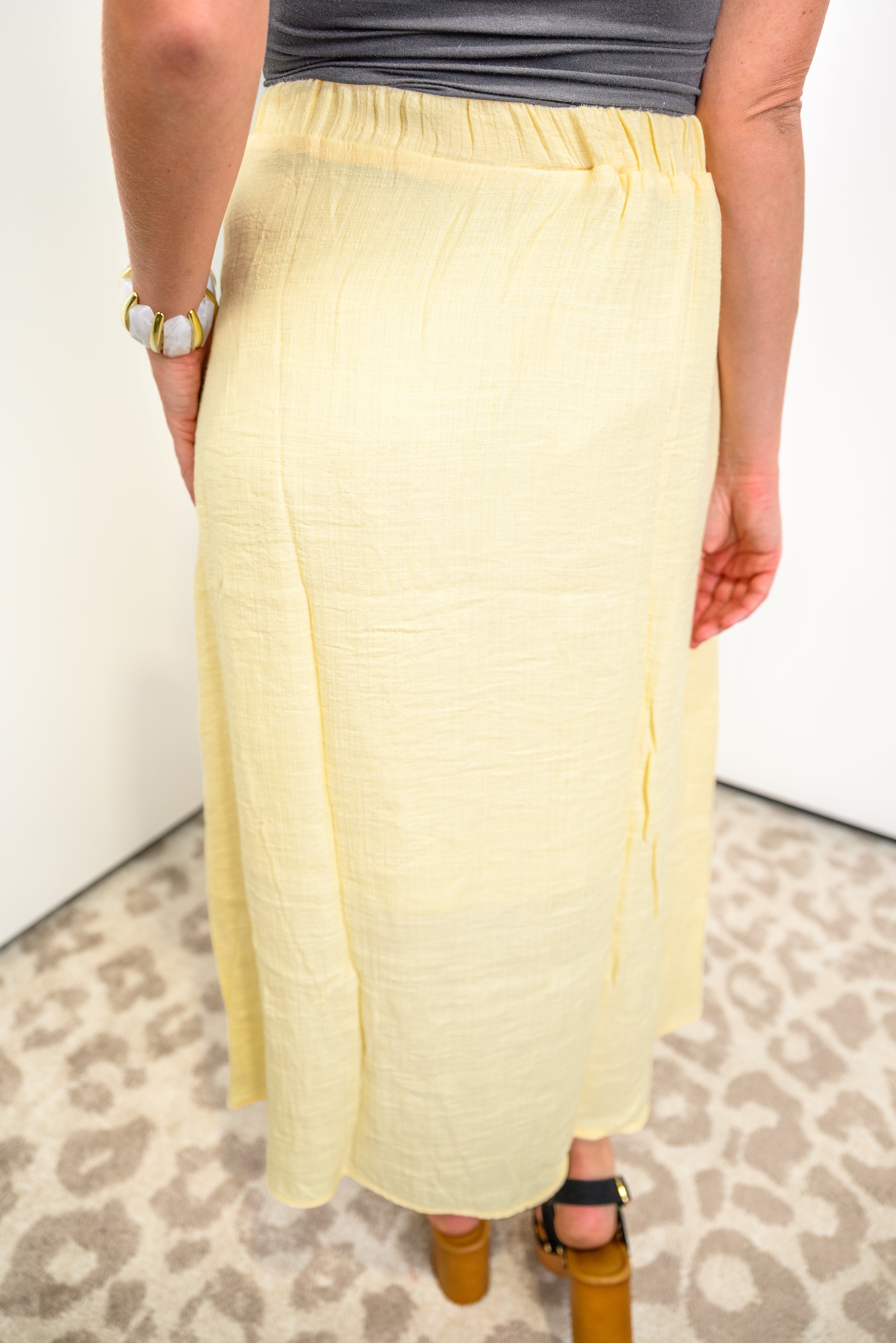 Textured Tide Midi Skirt - Yellow