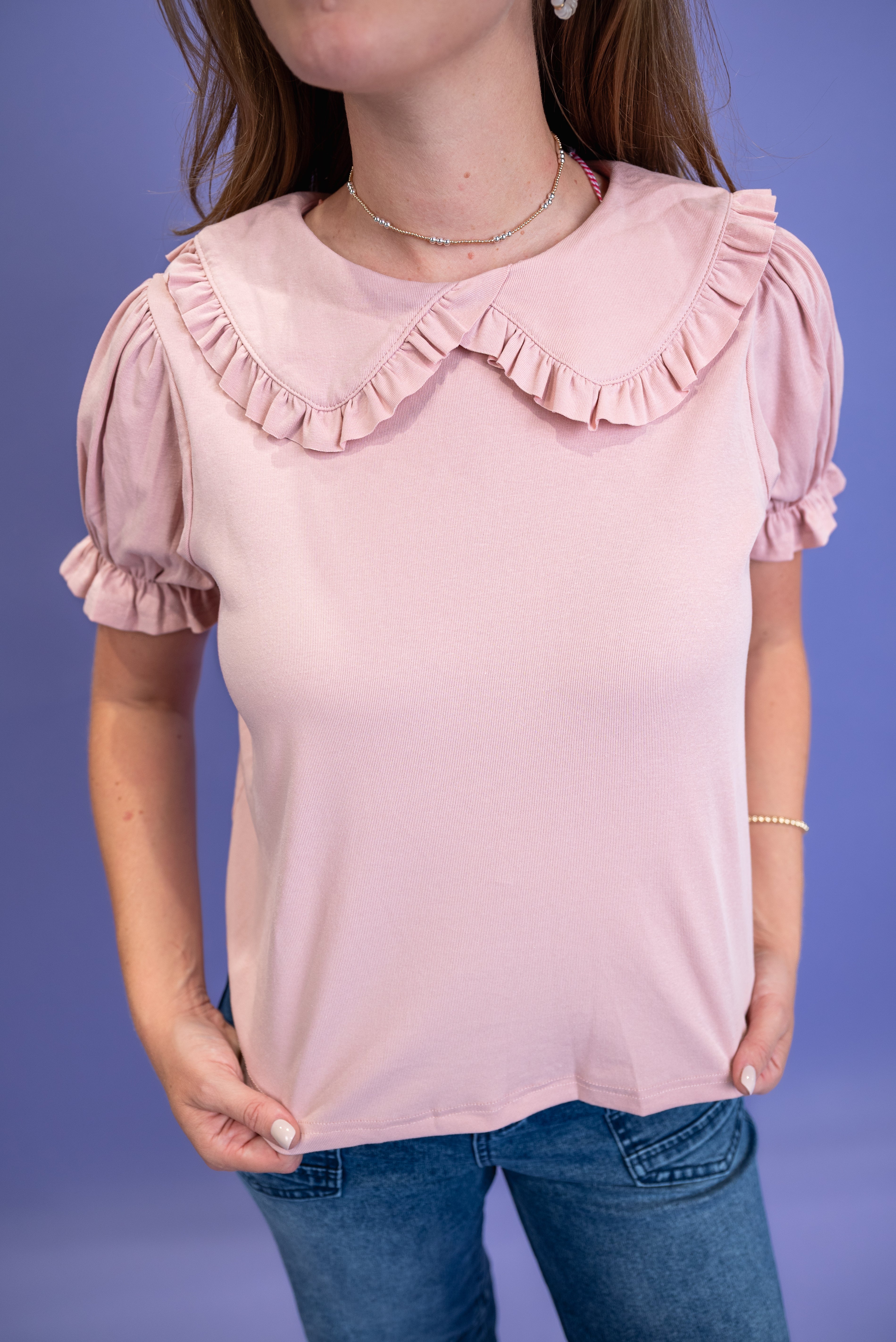 The Harper Scallop Top - Blush