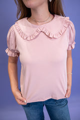 The Harper Scallop Top - Blush