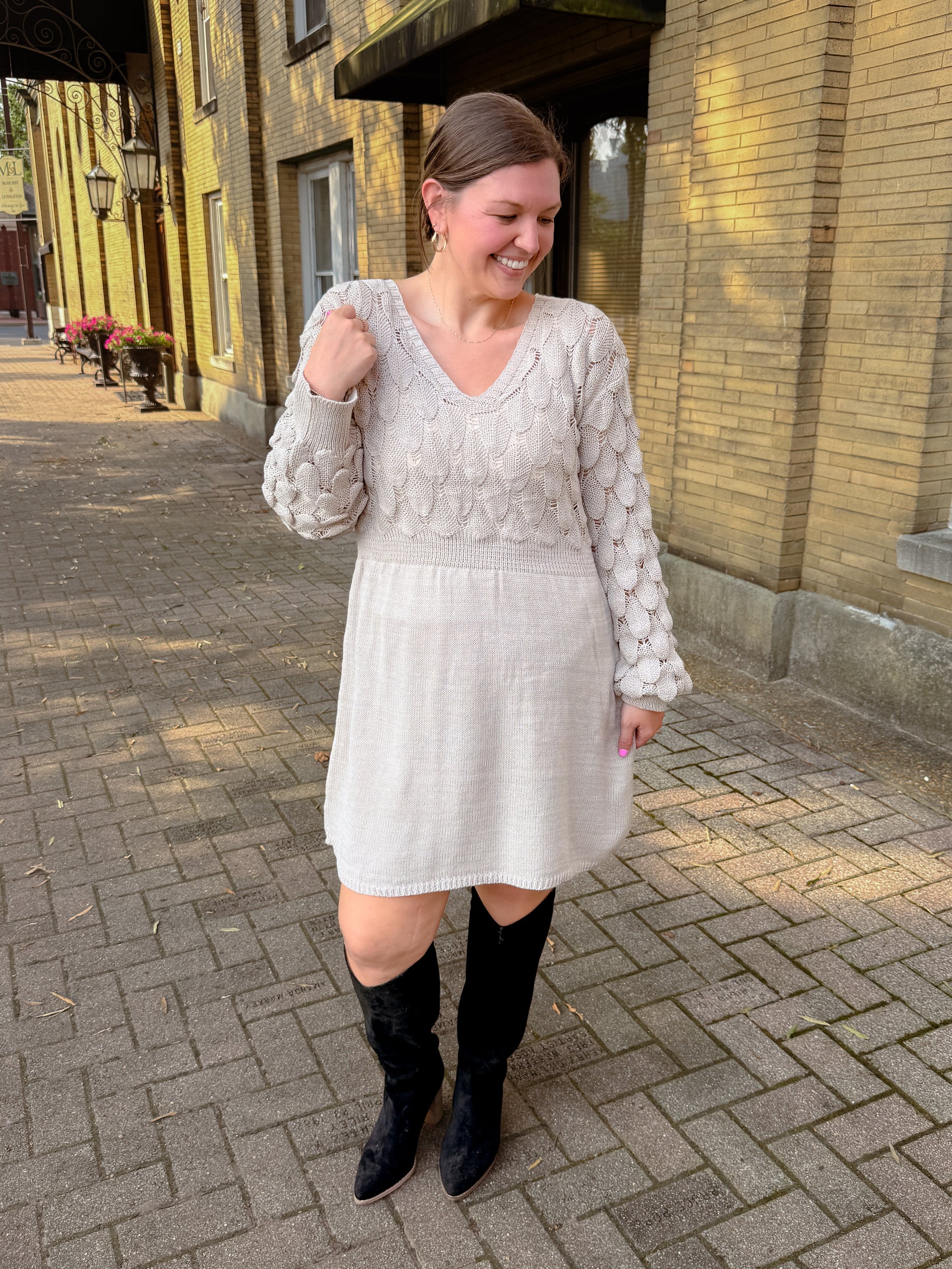 Three-Dimensional Crochet Knit A-Line Dress - Final Sale