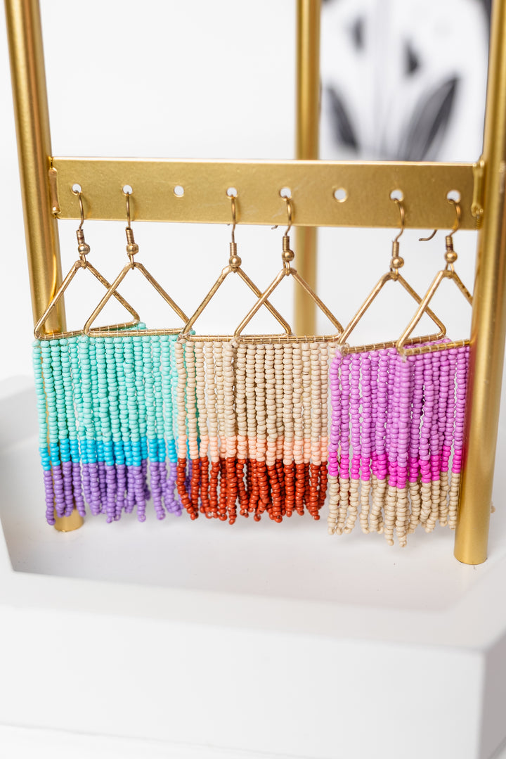 Triangle Frame Seed Bead Fringe Earring