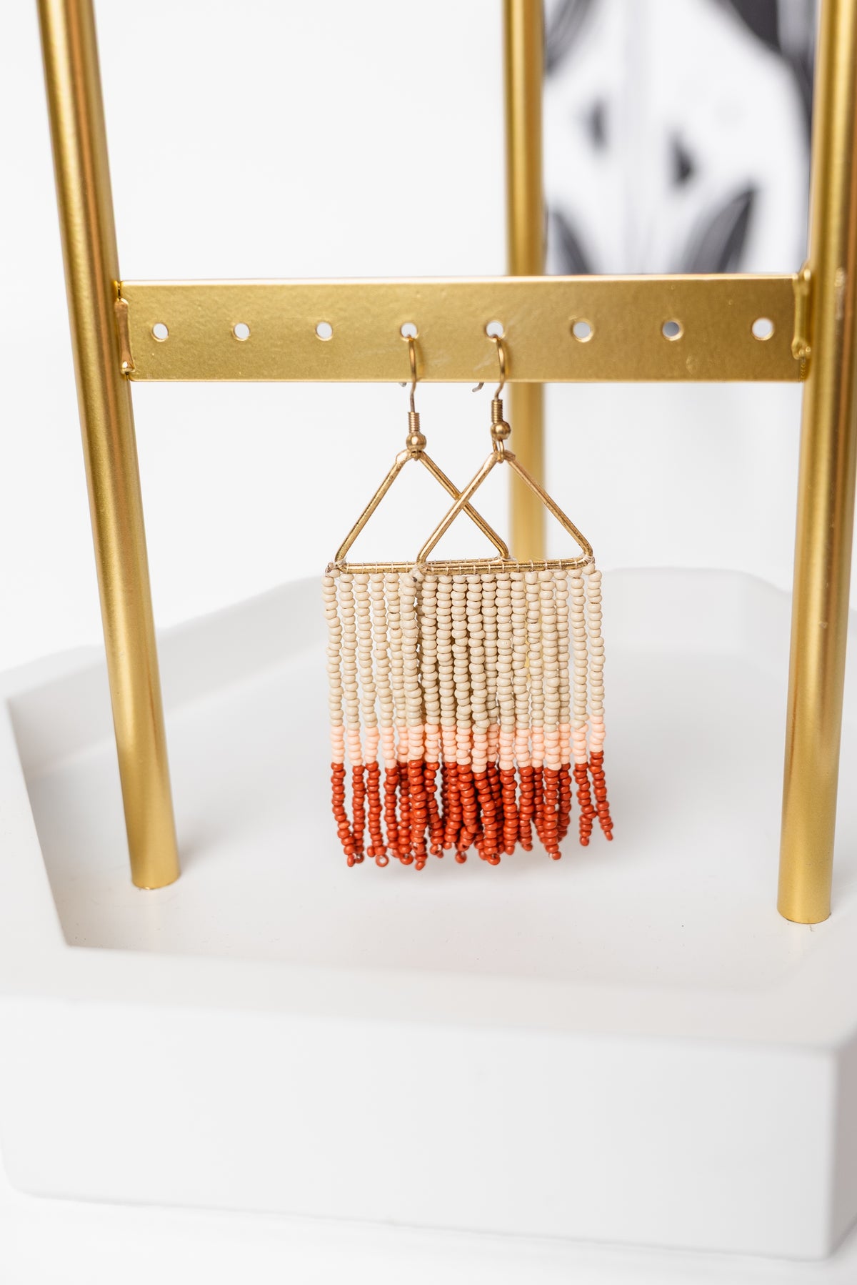 Triangle Frame Seed Bead Fringe Earring - Final Sale