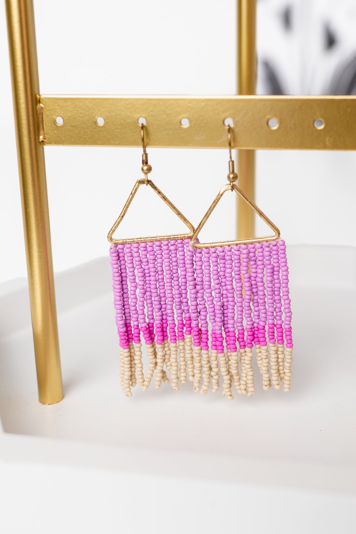 Triangle Frame Seed Bead Fringe Earring - Final Sale