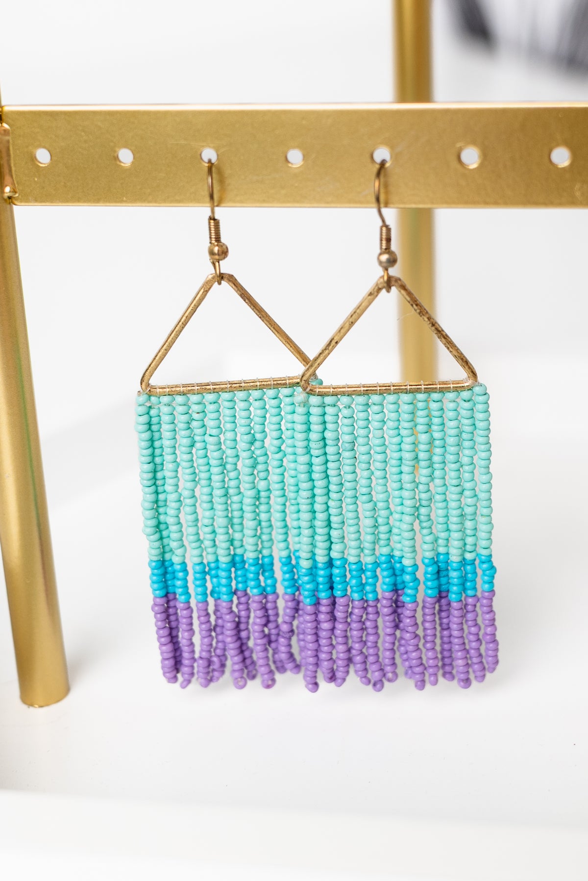 Triangle Frame Seed Bead Fringe Earring - Final Sale