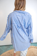 Tunic-Length Cotton Stripe Button-Down Shirt