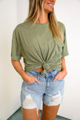 Twist & Comfort Boyfriend Top - Olive