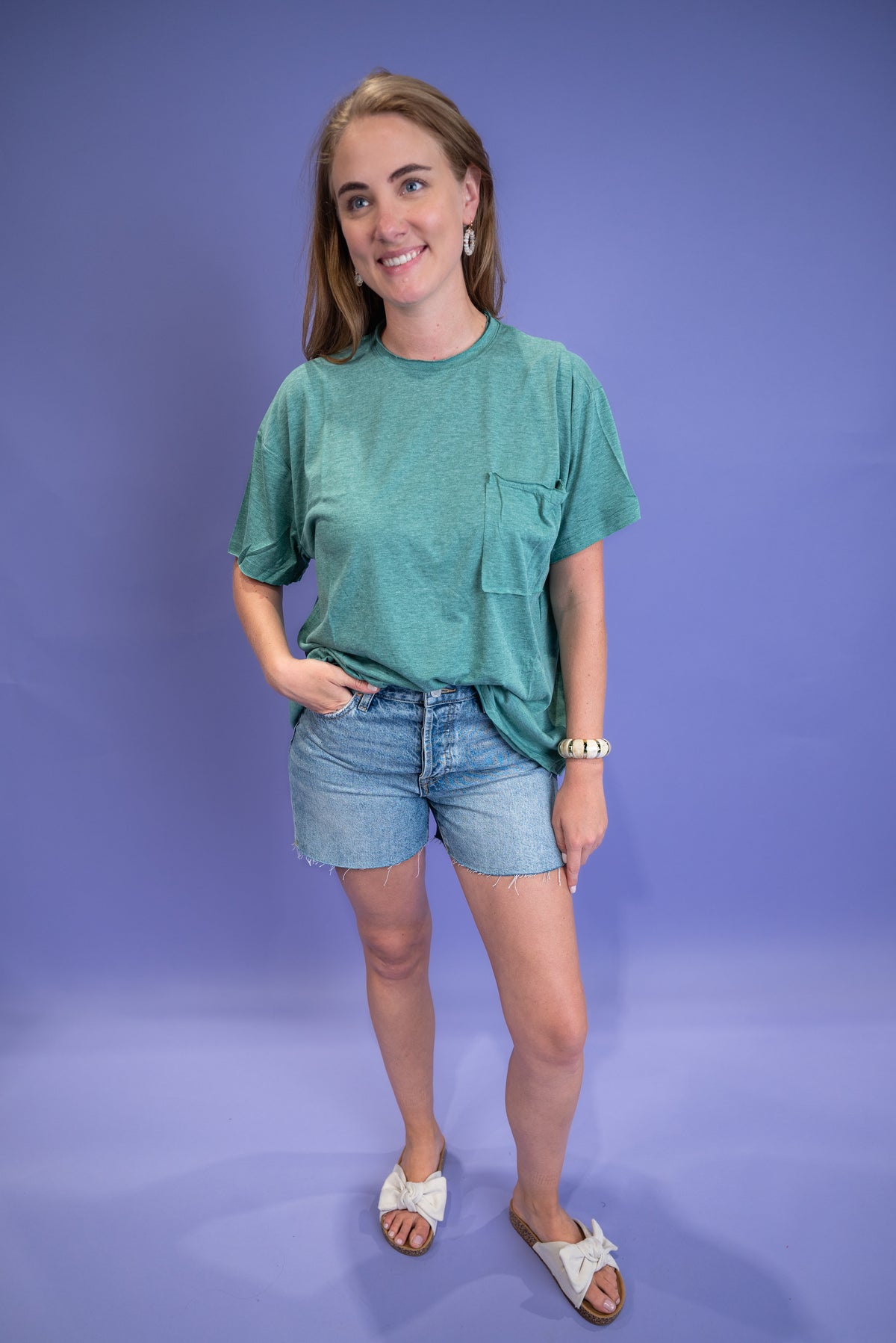 Twist & Comfort Boyfriend Top - Heather Green - EOS Final Sale