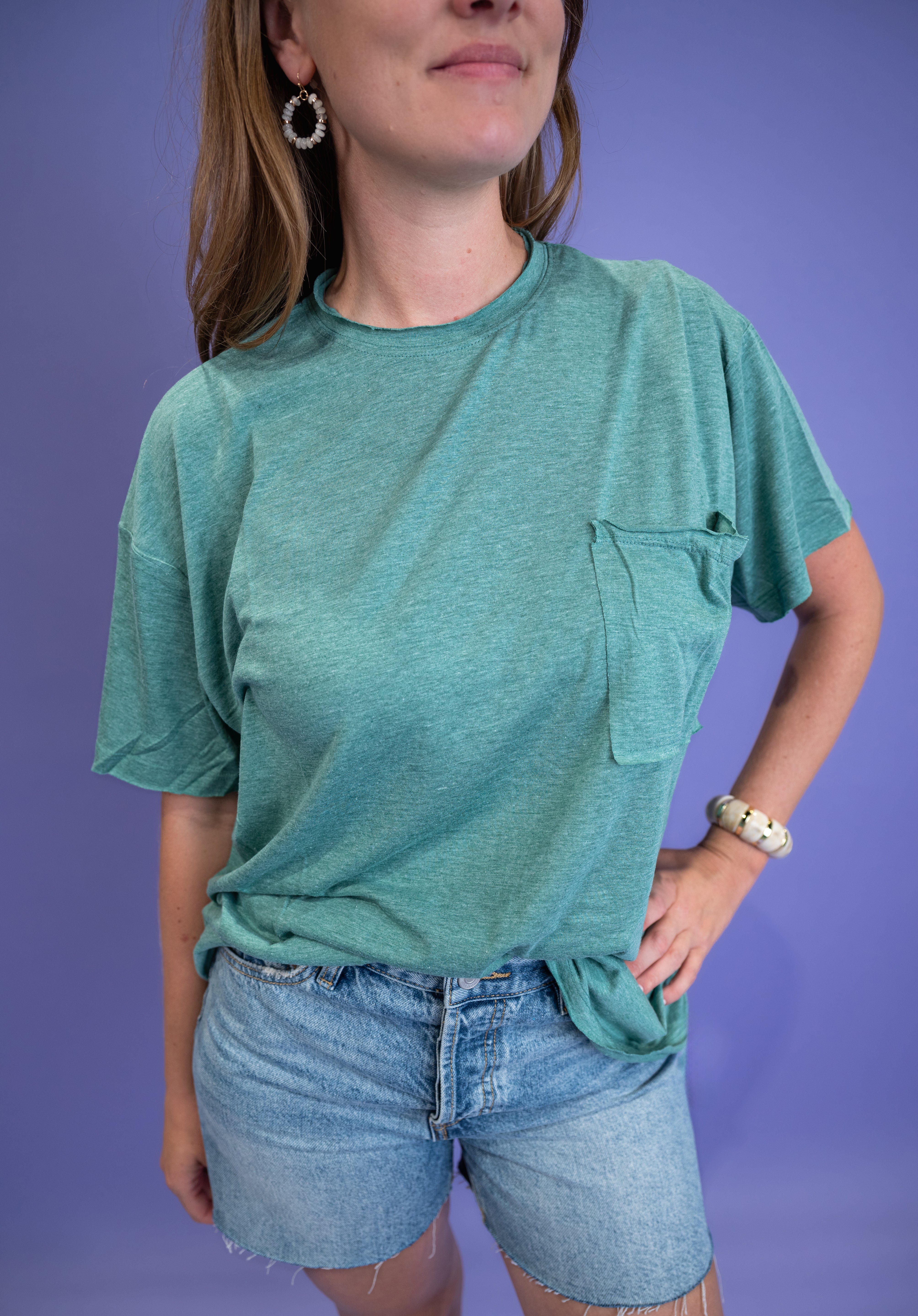 Twist & Comfort Boyfriend Top - Heather Green