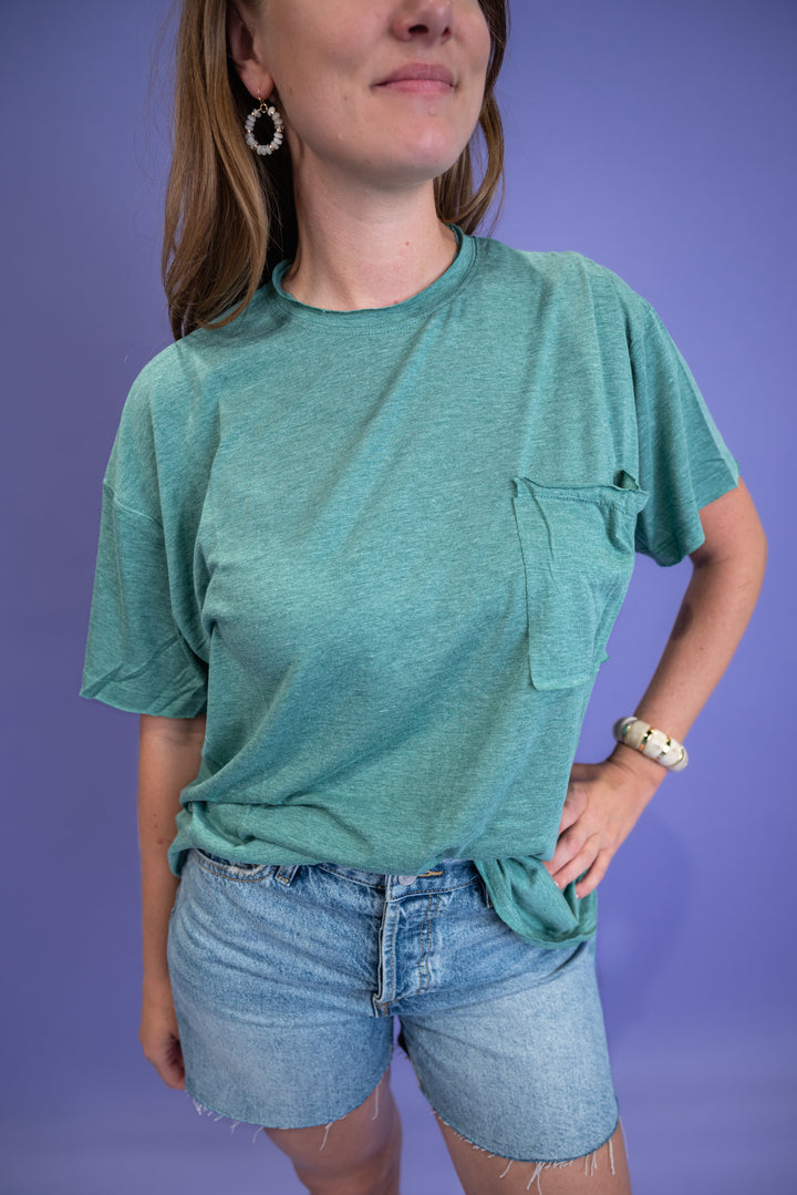 Twist & Comfort Boyfriend Top - Heather Green
