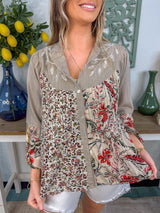 Vintage-Inspired Emb Button-Down Boho Tunic Top New