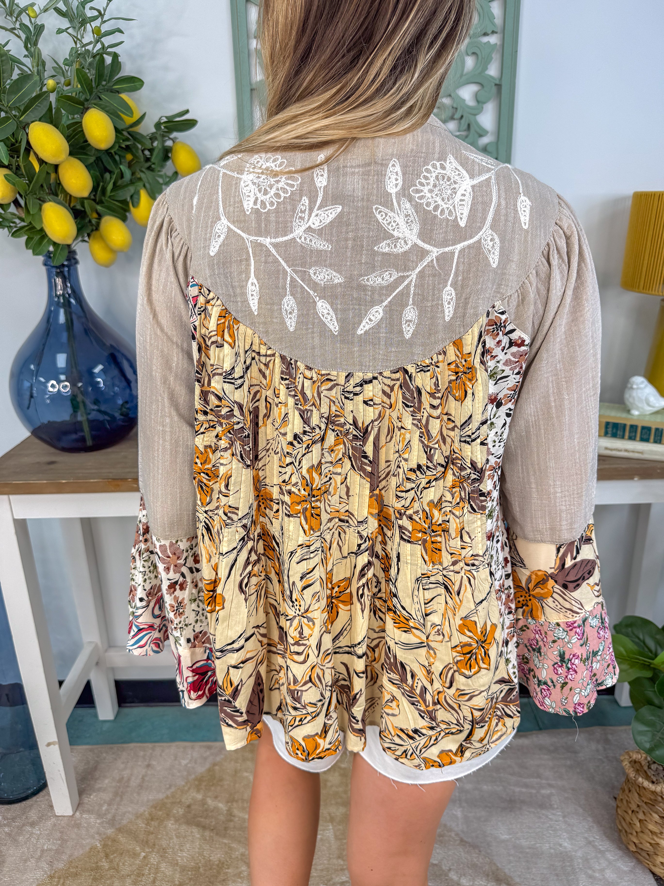Vintage-Inspired Emb Button-Down Boho Tunic Top New