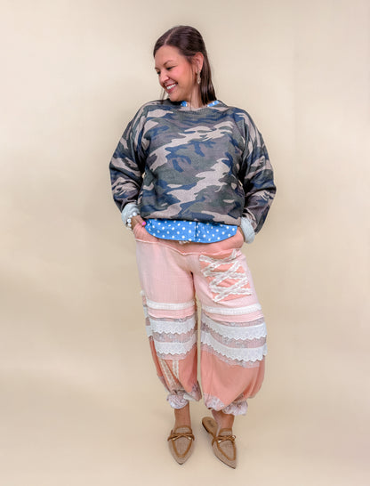 Vintage Camo Ribbon Bloom Pullover Sweater