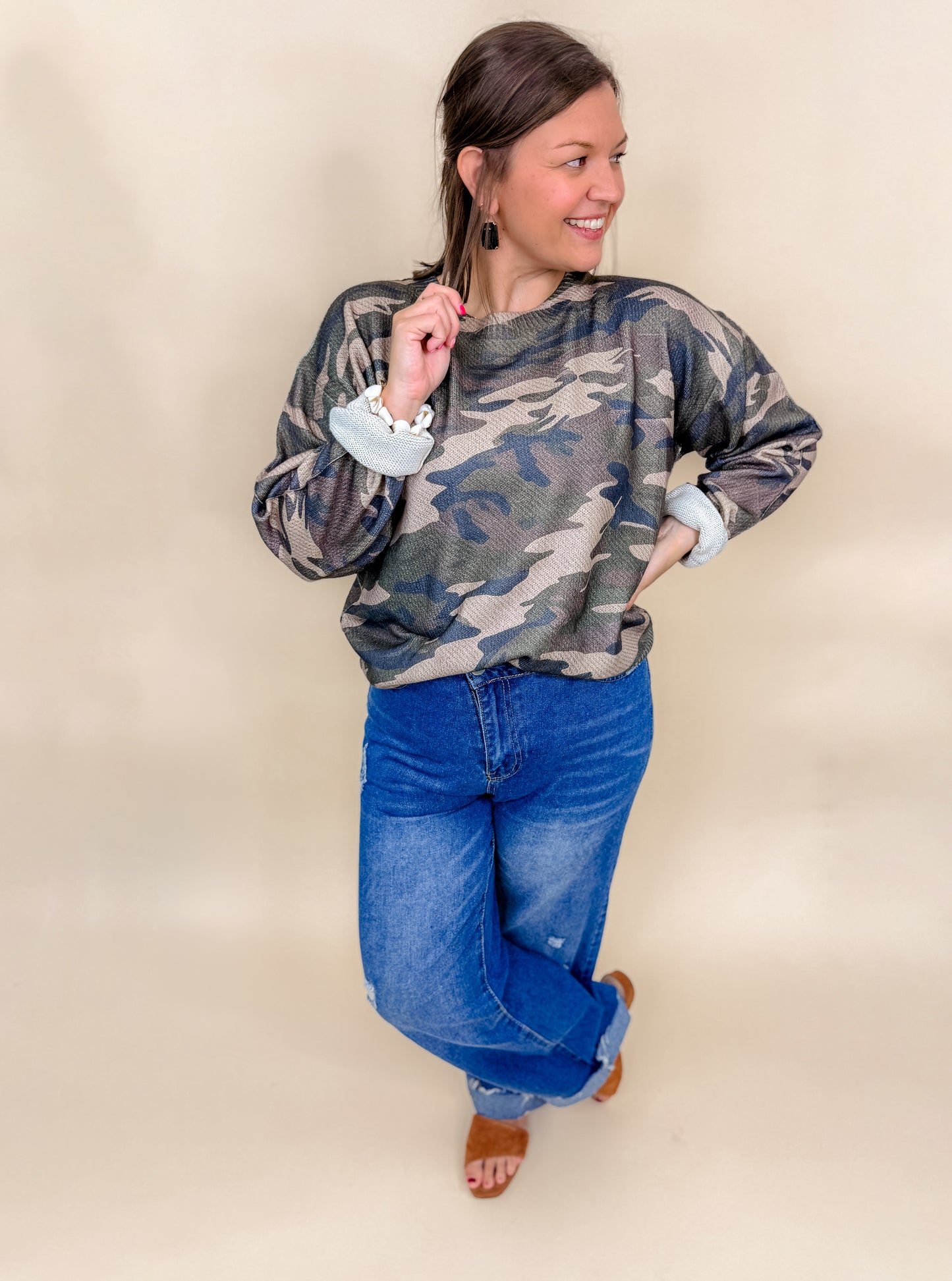 Vintage Camo Ribbon Bloom Pullover Sweater