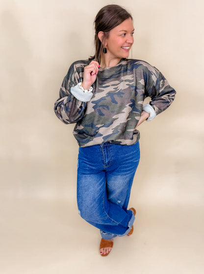 Vintage Camo Ribbon Bloom Pullover Sweater
