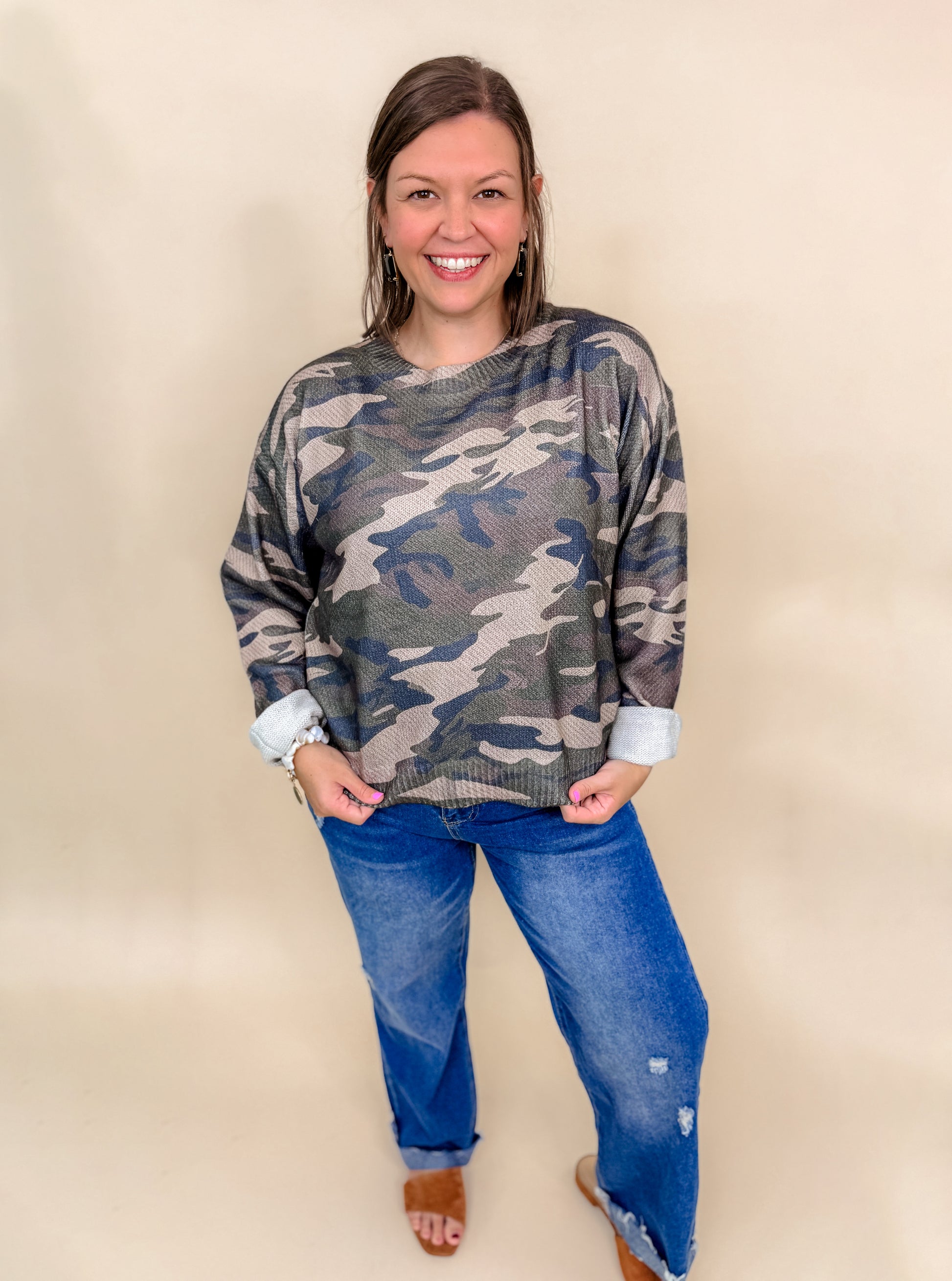 Vintage Camo Ribbon Bloom Pullover Sweater