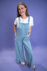 Vintage Stripe Ruffle Overalls