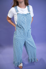Vintage Stripe Ruffle Overalls