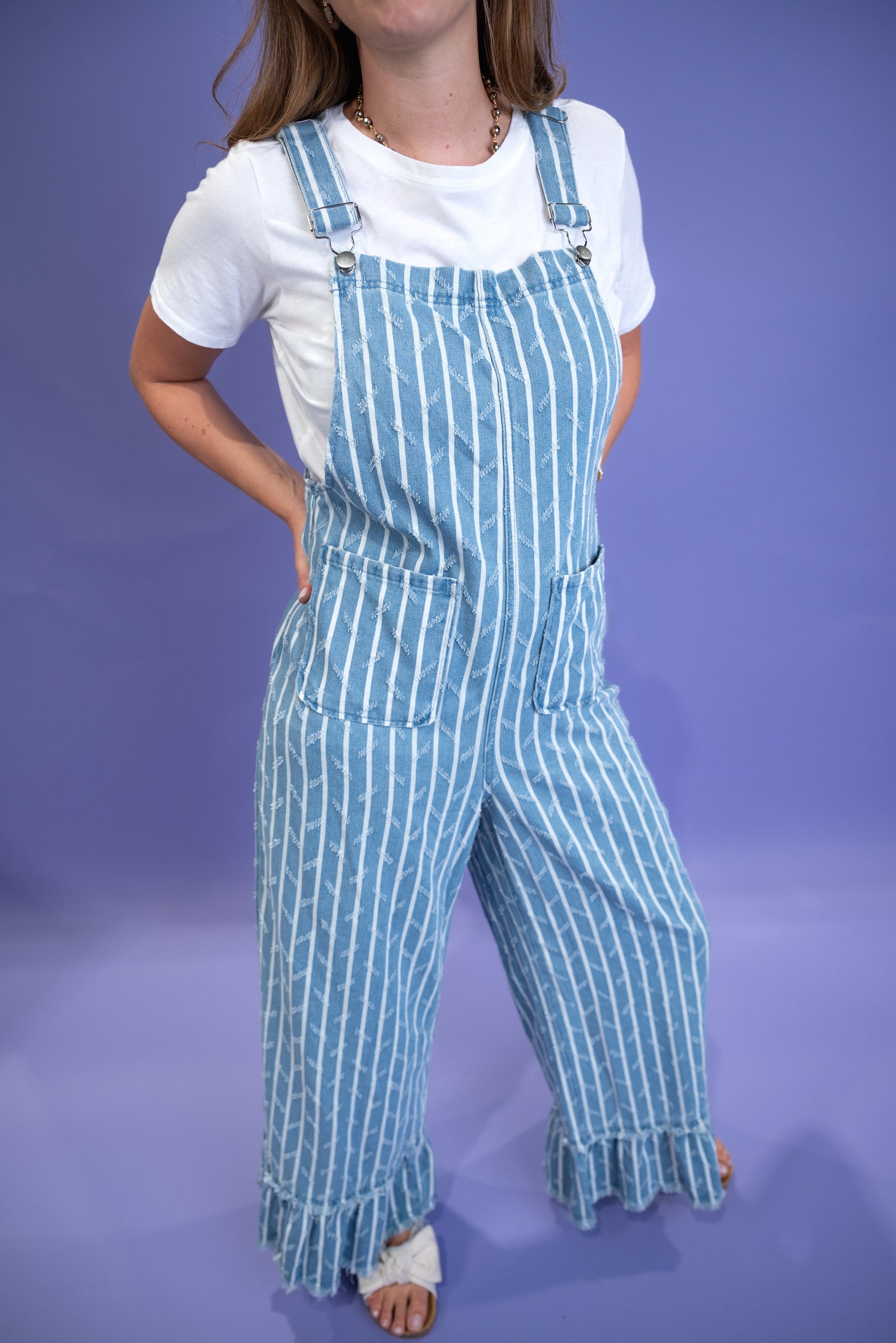 Vintage Stripe Ruffle Overalls