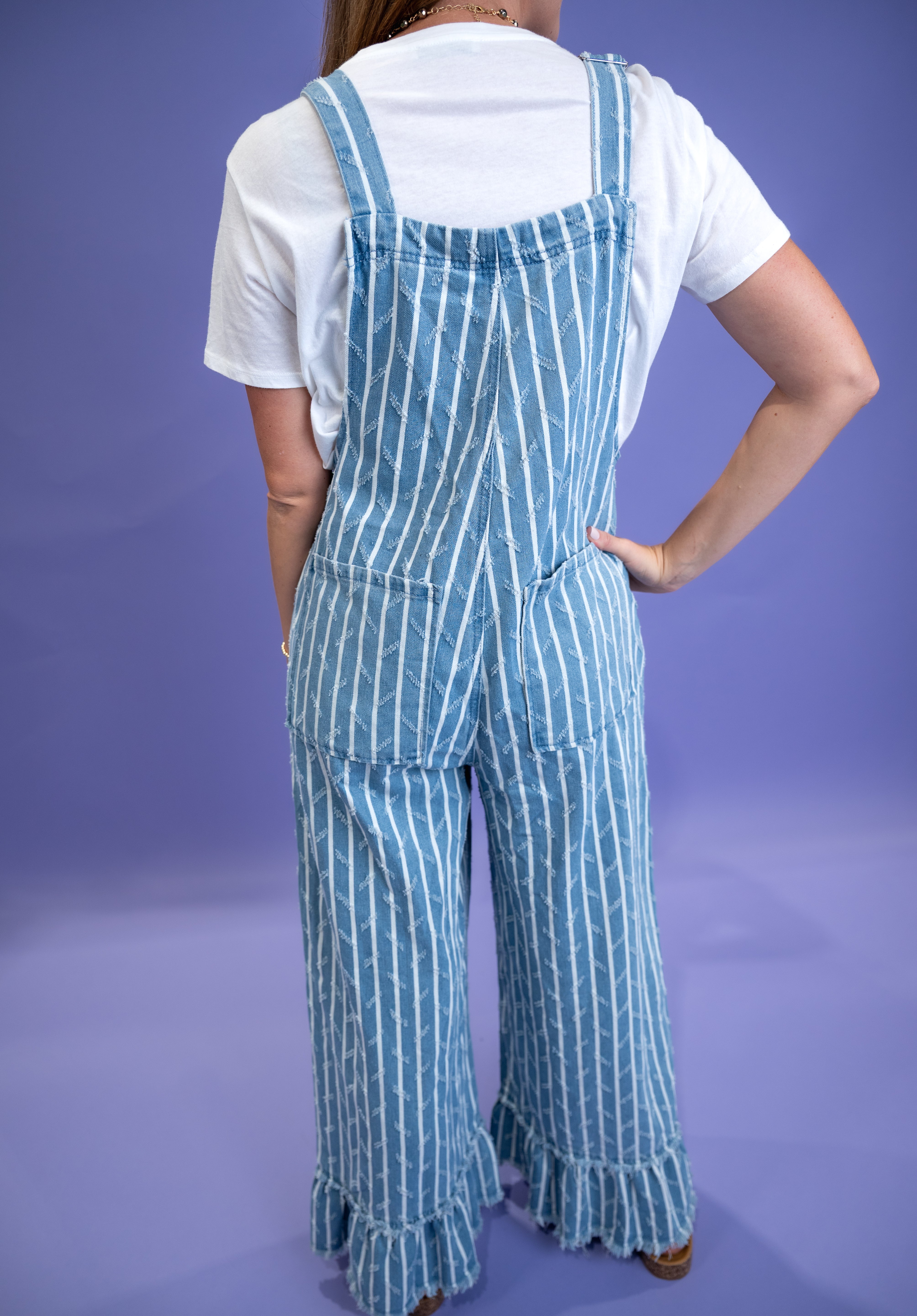 Vintage Stripe Ruffle Overalls