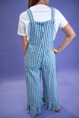 Vintage Stripe Ruffle Overalls
