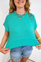 Waffle Flow Knit Top - Turquoise DOORBUSTER